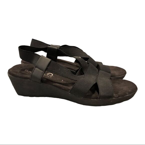 MOUNTAIN SOLE SANDALS, Kelly Black Sling Back Wedge Size 8 - Picture 1 of 8